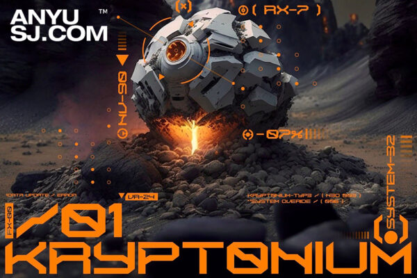 未来派科技赛博机能海报标题排版无衬线艺术西文字体KRYPTONIUM by 3xpyre-第4862期-