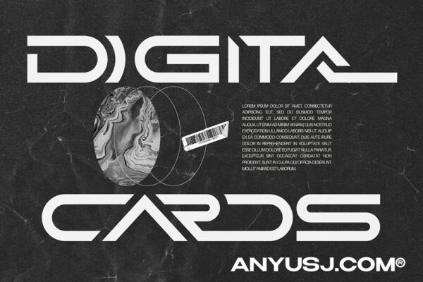 4款未来派几何科技赛博机能海报标题排版无衬线艺术西文字体Digital Cards font by 177Studio-第4862期-