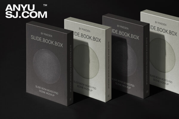 极简质感长方形书籍书套包装盒纸盒PSD样机Book Psd Boxes Mockup Scene Set-第4983期-