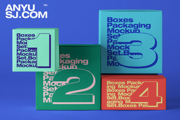 极简质感方形矩形包装盒纸盒组合VI品牌PSD样机Psd Packaging Boxes Mockup Set-第4983期-