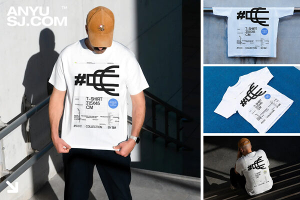 6款极简户外模特短袖T恤服装印花设计展示PSD样机#C T-Shirt-bendito-第4931期-