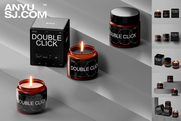 6款极简蜡烛香薰塑料罐纸盒包装盒外观设计展示PSD样机Candle Mockup Set