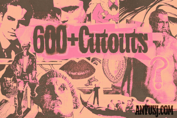 600+复古Y2K抽象画作80年代旧照片PNG剪贴画贴纸剪报设计套装Collage Cutouts  The Chaos-第4864期-