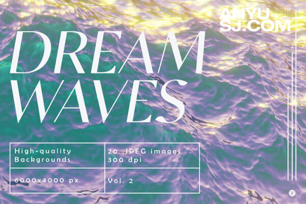 复古Y2K梦幻水面波浪海浪迷幻美丽背景设计Dream Waves Backgrounds Vol.2
