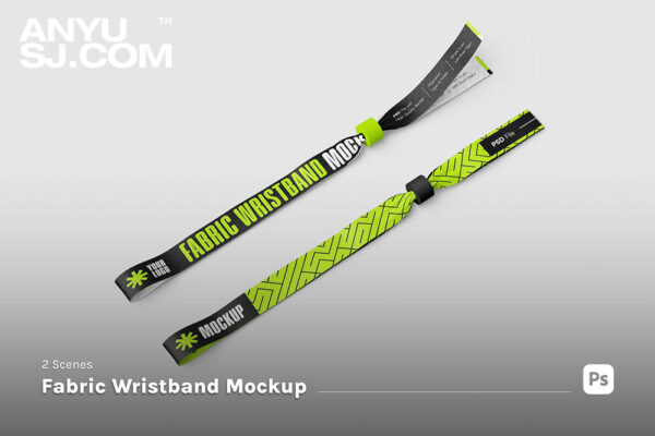 2款极简质感织物腕带音乐会艺术节活动物料设计展示PSD样机Fabric Wristband Mockup