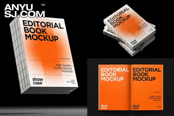 3款极简质感线装书籍画册笔记本封面内页设计PSD样机套装G_Book Editorial Mockup Bundle