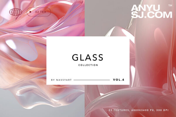 32款抽象艺术透明玻璃液体流体3D背景设计套装Liquid Glass 3D Backgrounds-第4872期-