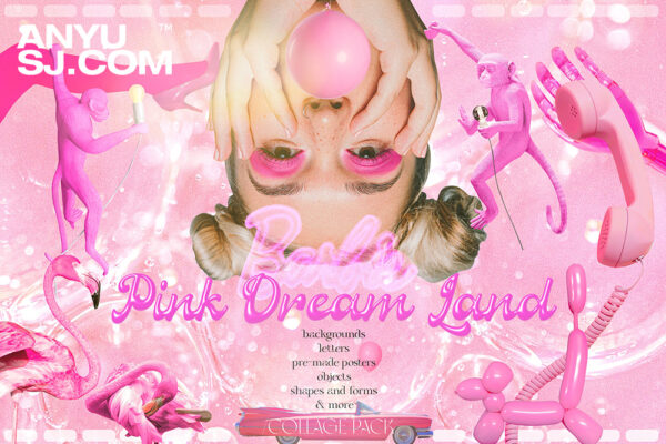 250+梦幻夏日Y2K粉色少女系3D艺术几何图形剪贴画拼贴艺术PNG套装PINK DREAM LAND – Collage Pack-第4875期-
