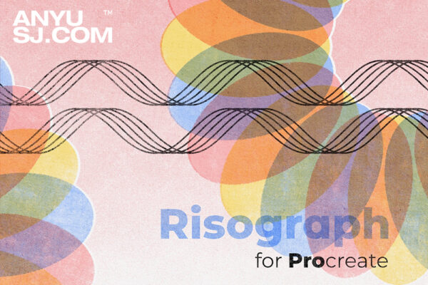 真实质感Riso丝网半调颗粒印刷复古Procreate纹理笔刷绘画套装Risograph for Procreate-第4933期-