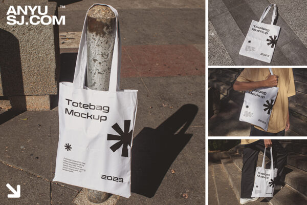 6款极简逼真户外帆布袋购物袋手提袋PSD样机Vectoribe Totebag Mockup Pack