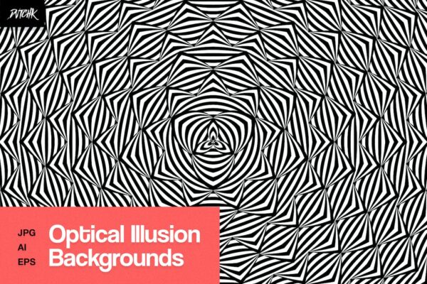 18款视觉错觉螺旋万花筒几何实验性AI矢量背景图案设计套装Spiral – Optical Illusion Backgrounds