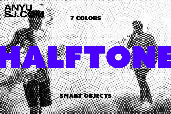 复古艺术半调斑点丝网印刷图片设计后期特效PSD样机Halftone Effect-第5102期-