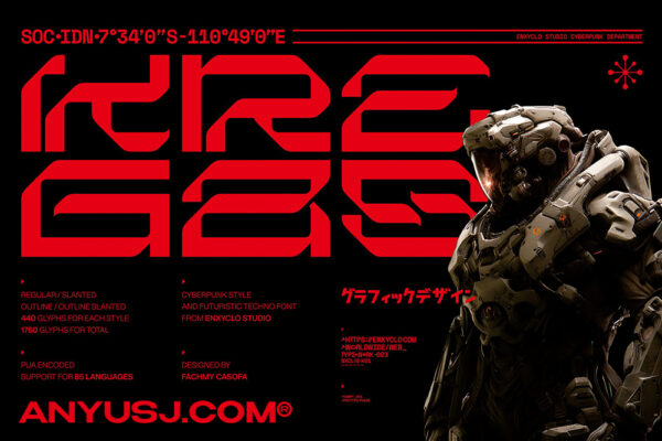 4款Y2K赛博未来科幻科技几何抽象logo标题排版无衬线装饰西文字体NCL KREGAS – Cyberpunk Futuristic-第5091期-