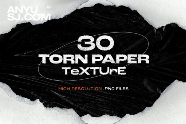 30款灰白色撕裂撕破剪纸毛边撕纸纸张PNG免扣元素背景肌理套装Torn Paper Texture Pack-第5171期-