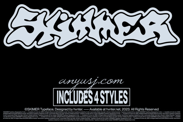 4款Y2K复古街头手绘涂鸦艺术logo标题排版无衬线手写装饰西文字体SKIMMER Typeface by hvnter-第5091期-