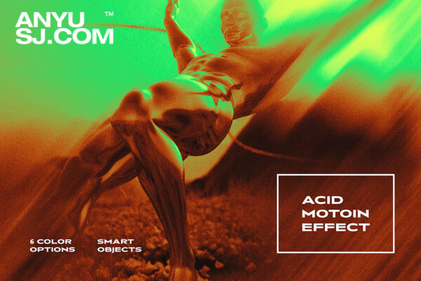 抽象酸性艺术动感模糊图片设计后期处理PSD特效样机Acid Motion Photo Effect