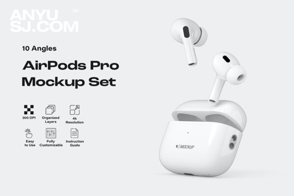 10款极简质感AirPods Pro蓝牙无线耳机外观设计展示PSD样机套装AirPods Pro Mockup Set