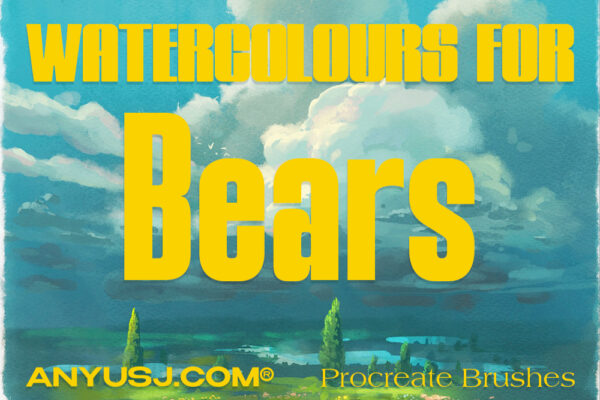 复古颗粒Procreate手绘水彩画笔调色板绘画套装Watercolours for Bears – Procreate Brushes-第5071期-