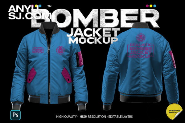 质感飞行员夹克外套外衣服装印花设计展示PSD样机Bomber Jacket Mockup