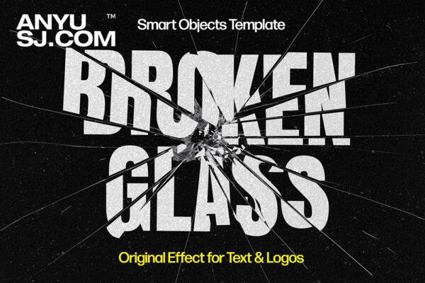 真实镜面复古碎裂破碎文本logo标题PSD特效样机Broken Glass Text Effect