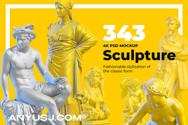 343款白色3D立体蒸汽波西方人物动物雕塑雕像艺术作品PSD可改色设计元素套装343 Sculptures Mockup #1-第5072期-