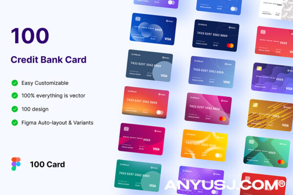 100款渐变极简信用卡银行卡会员卡礼品卡名片商务卡片设计Figma源文件套装Credit Bank Card