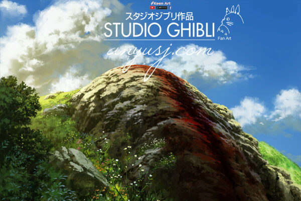 20款日式油画漫画风景土地岩石波浪悬崖树木景观PS手绘笔刷套装+视频教程-Ghibli Studio Brush – Keen Art – Video Tutorial-第5158期-