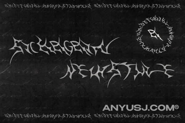 复古Y2K暗黑恐怖哥特抽象街头毛刺手绘涂鸦手写海报标题排版logo艺术西文字体MISERY – SICK AGAIN-第5125期-