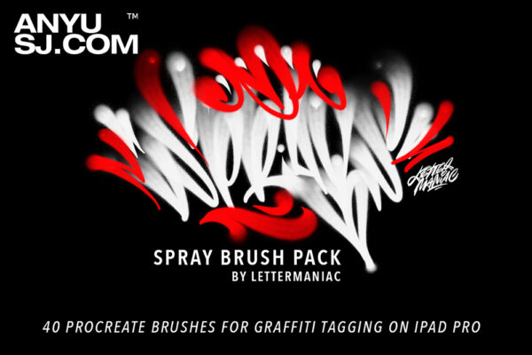 40+街头仿真手绘涂鸦喷雾喷漆Procreate笔刷绘画套装Spray Brush Pack for Graffiti in Procreate-第5005期-