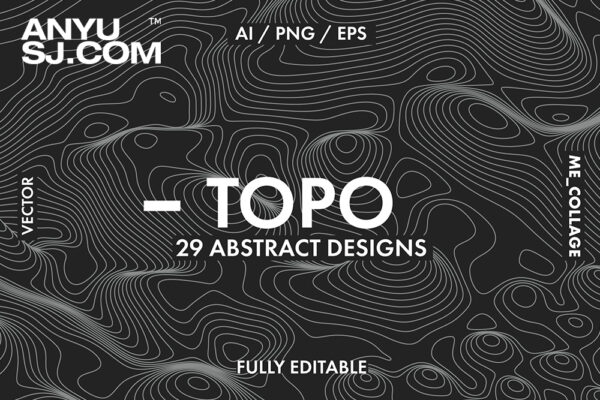 29款地形等高线抽象艺术圆形玻璃轮廓曲线AI矢量背景团设计套装TOPO – Abstract Vector Designs-第5047期-