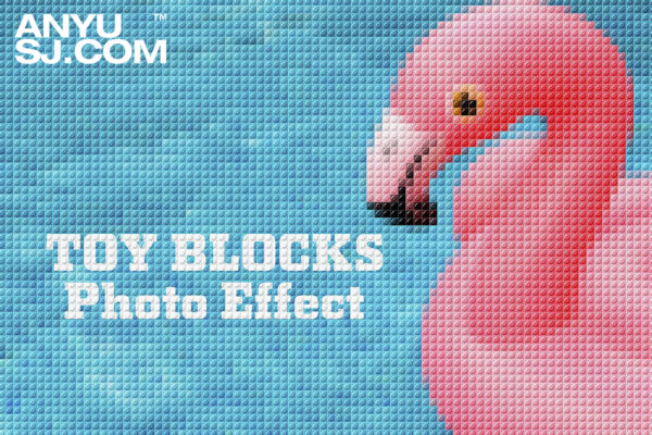 趣味像素玩具乐高积木拼图图片设计后期PSD特效样机Toy Blocks Photo Effect