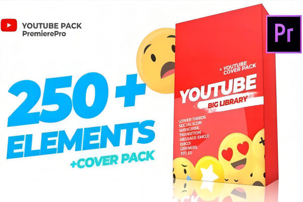 250+YouTube视频博客封面动态艺术海报排版插画PR模板套装Youtube Library and Сover pack Mogrt-第5122期-