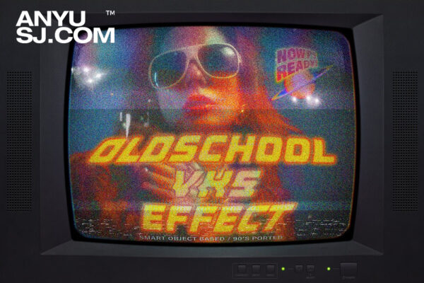 复古VHS故障监视器老式显示器TV电视文本图片后期处理PSD特效样机VHS Machine – Retro Monitor Effect-第5213期-