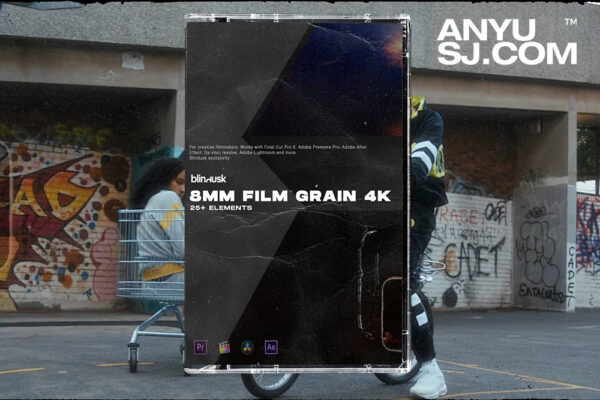 4K素材-20+复古8mm胶片颗粒扫描灰尘划痕视频叠加纹理肌理素材Blindusk 8mm FILM GRAIN-第5186期-