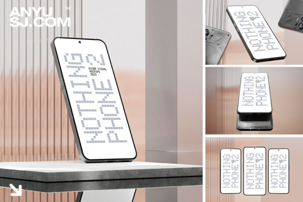 6款极简多角度悬浮IPhone手机电话UI屏幕界面APP设计展示PSD样机套装Dune Nothing Phone 2