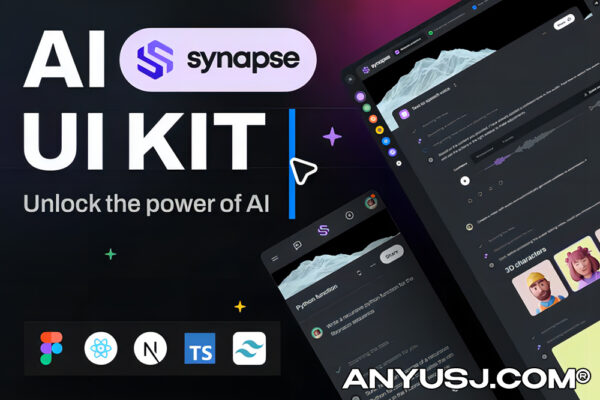双配色AI人工智能聊天机器人App应用程序ui套件Fig界面设计模板Synapse – AI UI Kit + React