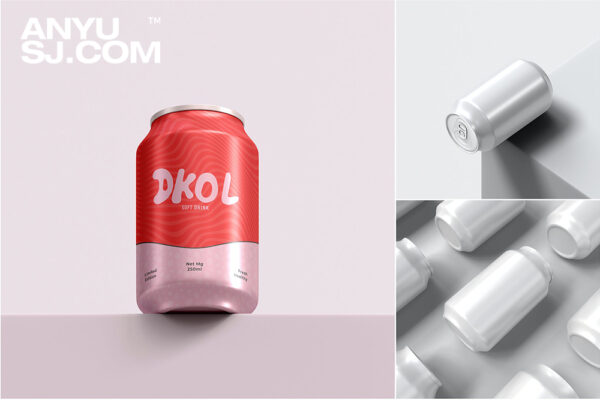 3款极简等距平铺能量饮料汽水可乐罐易拉罐包装设计展示PSD样机Isometric Energy Drink Soda Can Mockup Set