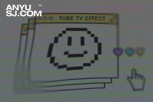 90年代复古老式做旧显像管电视故障扭曲效果CRT像素半调颗粒特效PSD样机CRT TV EFFECT-第5479期-