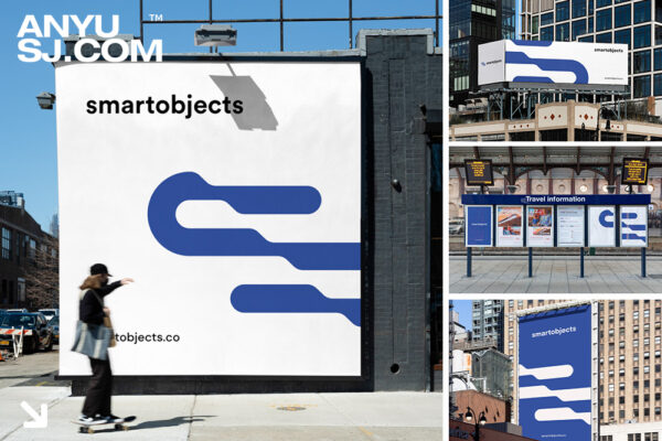 14款真实高清摄影城市户外街道街头巨型横幅广告牌车站海报灯箱PSD样机套装14 Billboard Poster Mockup by Smart Objects-第5374期-