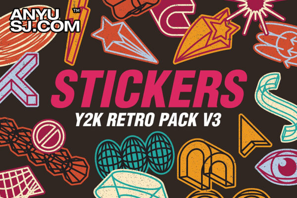 25款趣味Y2K复古卡通logo徽标图形图标AI矢量贴纸插画设计套装25 Y2K Stickers Retro Pack Vol.3