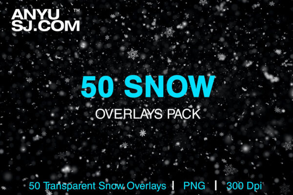 50款极简冬季下雪雪花逼真叠加PNG透明元素设计套装50 Snow Overlays Pack