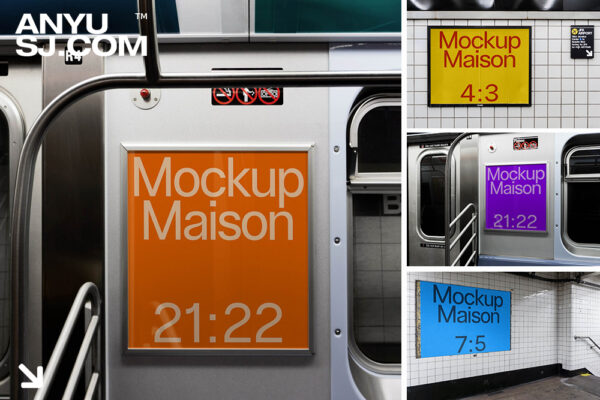 7款高级小众摄影城市地铁车站地下通道广告牌海报设计展示PSD样机套装Mockup Maison-第5362期-