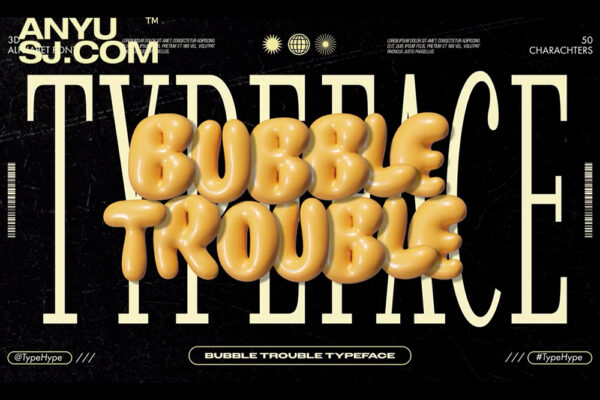 50款4K趣味Y2K立体3D膨胀英文字母标题AE模板Bubble Trouble-Replay Lab-AE-第5383期-