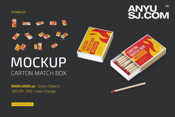 12款火柴盒纸盒包装盒外观设计展示PSD样机Carton Match Box Mockup Set
