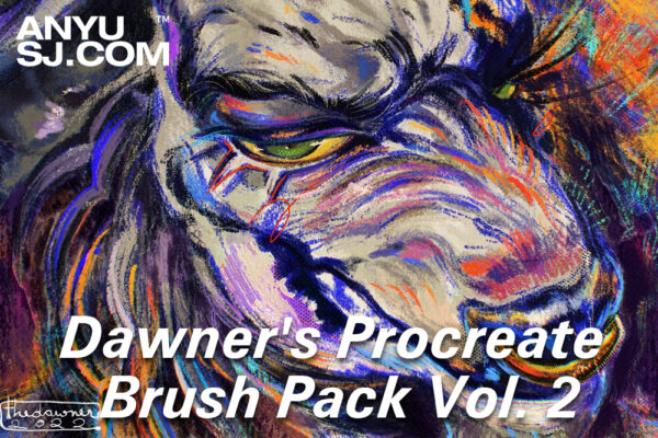 100款逼真水涂鸦墨晕染水彩马克笔毛笔颗粒噪点污迹Procreate艺术绘画笔刷套装Dawner’s Procreate Brush Pack Vol. 2-第5366期-