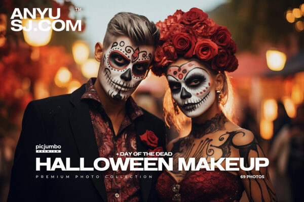 69款万圣节墨西哥亡灵节人物彩妆化妆系列骷髅恐怖背景图片壁纸桌面设计套装Halloween Makeup