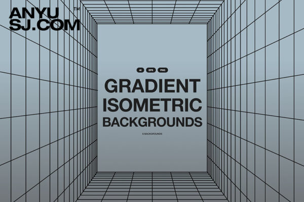 8款等距渐变网格3D视觉艺术AI矢量图形背景设计套装Isometric Gradient Grid Backgrounds