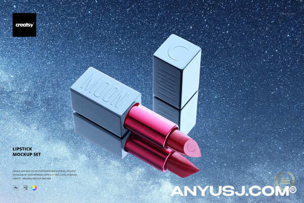 10款极简质感口红化妆品品牌包装金属管PSD设计展示样机套装Lipstick Mockup Set-第5438期-