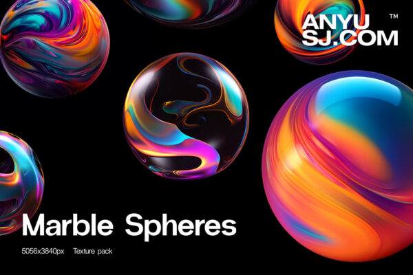22款高清3D抽象科幻艺术大理石纹理玻璃渐变流体球体背景壁纸桌面肌理元素套装Marble Spheres Texture Pack vol 1-第5430期-