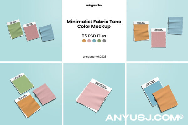5款极简质感织物面料设计展示PSD样机Minimalist Fabric Tone Color Mockup